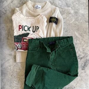 Stone Island Kids Off-White and Forest Green Sweater